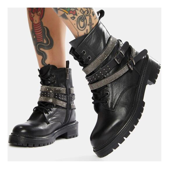 Steve Madden Captain Rhinestone Lug Sole Women's Size 7.5M Combat Booties - Picture 1 of 11